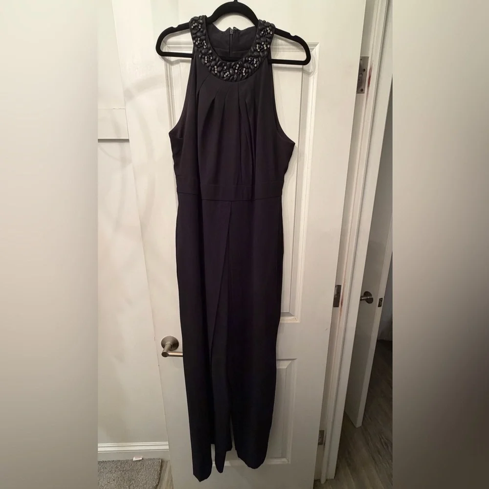 Tahari ASL Jeweled Neck Black Women's Jumpsuit - Picture 2 of 5